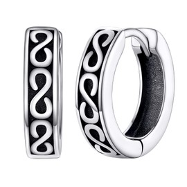 10MM Huggie Hoops Earrings for Men Womens Sterling Silver Infinity Pattern Tiny Small Ear Jewelry Punk Accessories