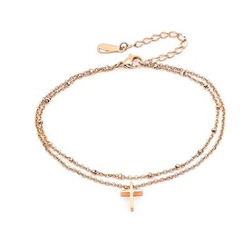 NanMuc Cross Rose Gold Anklets Bracelets for Women Adjustable Beads Beach Foot Ankle Bracelet Chain for Teen
