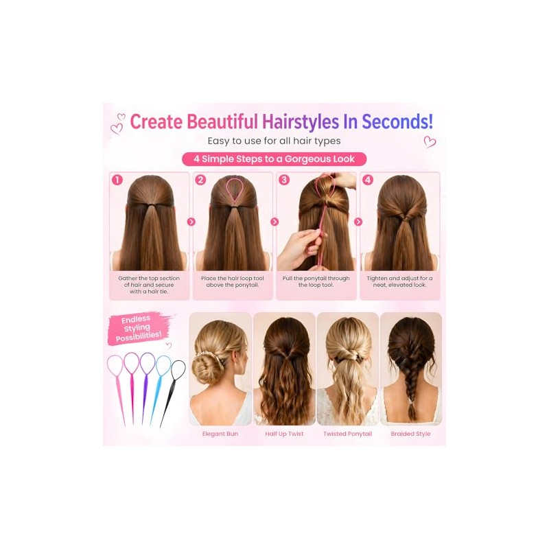 10-piece Hair Tool Set,Topsy Tail Hair Tool, Hair Pull Through