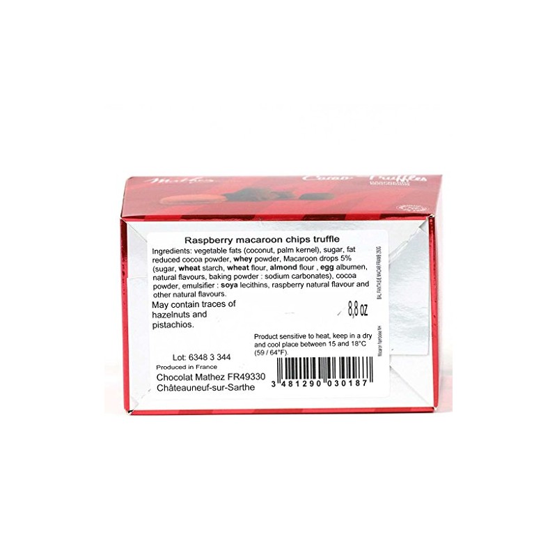 Mathez French Chocolate Truffles with Raspberry Macaron Chips, 8.8oz Box