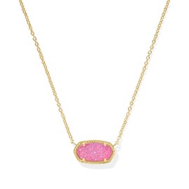 Kendra Scott Elisa Necklace in 14k Gold-Plated Brass, Hot Pink Drusy, Fashion Jewelry for Women
