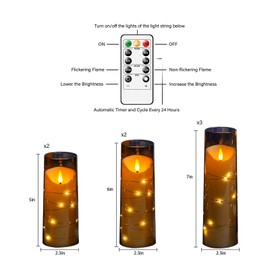 Eebuss Flameless Candles,Pack of 9 Battery Operated Candles,with Recessed Light String,Flameless Candles with Remote，Suitable for Home Decoration Holiday Decoration Creating an Atmosphere (Grey)