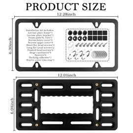 No Drill Front License Plate Bracket Kit,Practical Front License Plate Mount with Thread Includes Licenses Plates Frames/Decorative Ring,2 Drill Fronts Licenses Plates Holder