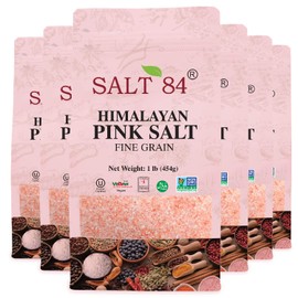 Salt 84 Himalayan Pink Salt, Fine Grain, Non-GMO – Kosher Rock Salt for Cooking – 6 lbs. (6 x 1 Pound Bags)