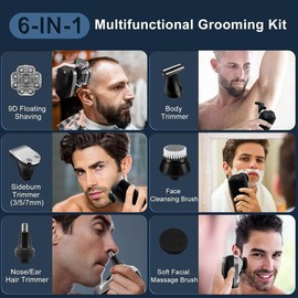 ANGEVOL 9D Men bald Razor, Upgraded 6in1 Comfort Detachable Shaver, Electric Grooming Kit, Wet/Dry LED Display, Best Gift for Valentine's Day