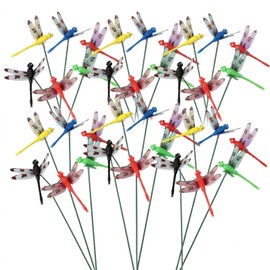 30-Count 10inch Dragonfly Stakes for Outdoor Garden Decor, Fake Dragonflies, Dragonfly Clips, PVC Material Garden Ornaments