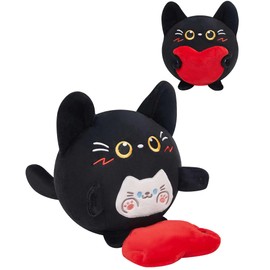OLAOLA Black Cat Stuffed Animal 28cm Plush Toy Pillow with Love Heart Cute Soft Cat Plushies Gift for Kids Adults