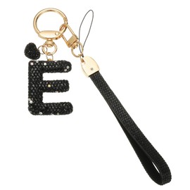 PATIKIL Bling Letter Keychain, Sparkly Initial Keychains Diamond Letters Key Wristlet for Girls Women Bag Decorations Car Backpack Accessories, Black-E
