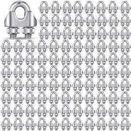 Blulu 100 Pcs 1/8 Inches M3 Stainless Steel Cable Wire Rope Clip Large U Bolt Saddle Guy Fastener 304 Stainless Steel Fastener Cable Wire Rope Clamps, Connect 2 Layers of Wire to Form a Loop