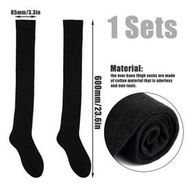 KINBOM 1 Pair Thigh High Socks, Cotton Soft Knee High Long Stockings Women Leg Warmers for Wednesday Christmas Cosplay