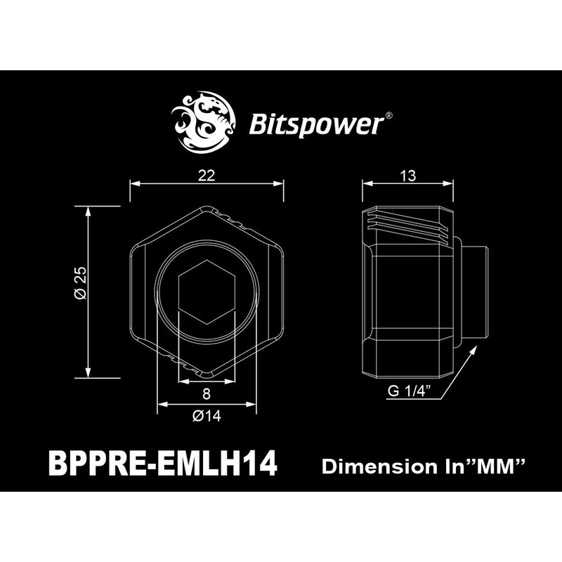 Bitspower Premium G1/4" Hex Multi-Link for OD 14MM 6 Pack