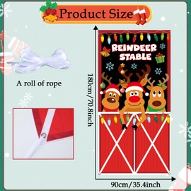 Justforjoyful Christmas Xmas Deer Door Cover Reindeer Stable Banner Elk Backdrop for Holiday Winter Home Indoor Outdoor Decor