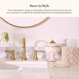 MACKENZIE-CHILDS Enamel Curiosity Pot, Decorative Container for Home Decor, Pink-and-White Rosy Check