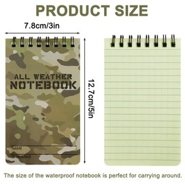 IBEQUEM Pack of 12 Pocket Waterproof Notepad, A7 All-Weather Notebook with Top Spiral, 3 x 5 Inch Mini Spiral Notebooks for Outdoor Activities, Recording and Tactical Bag (Camouflage)