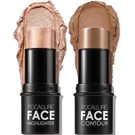 FOCALLURE 2 barras de contorno de crema mineral, iluminador hidratante y bronceador, lápiz antiadherente para iluminar la cara y sombras, larga duraci