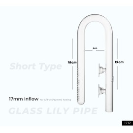 FJARDE Aquarium Glass Lily Pipe for Fish Tank Canister Filter,Unique Outflow Surface Skimmer.Ideal for Shallow Tank Long Tank,5/8''ID(16/22mm) Tubing,17mm Short Type,Item No.1712.