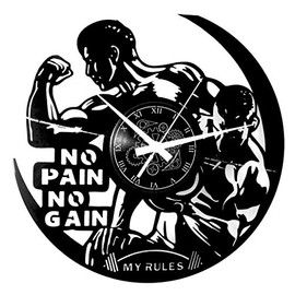 Vinyl Wall Clock Vintage Record Design Handmade Workout Gym Sports Fitness No Pain No Gain