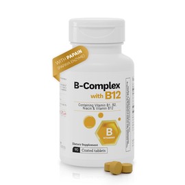 Nutra Nutrition B Complex with Vitamin B12, Papaya Enzyme & Essential Nutrients – 90 Coated Tablets – Supports Energy, Metabolism, and Overall Wellness