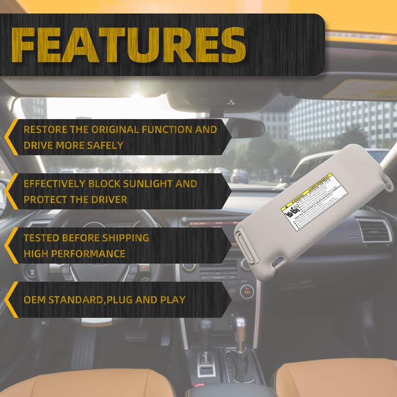 Dasbecan Gray Right Passenger Side Sun Visor Compatible with 2005-2010