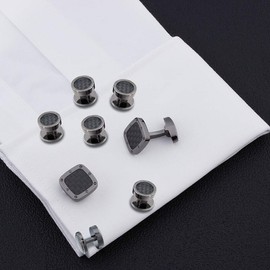 Carbon Fiber Cufflinks and Tuxedo Studs for Men - Wedding Business Gifts Accessories in Gift Box