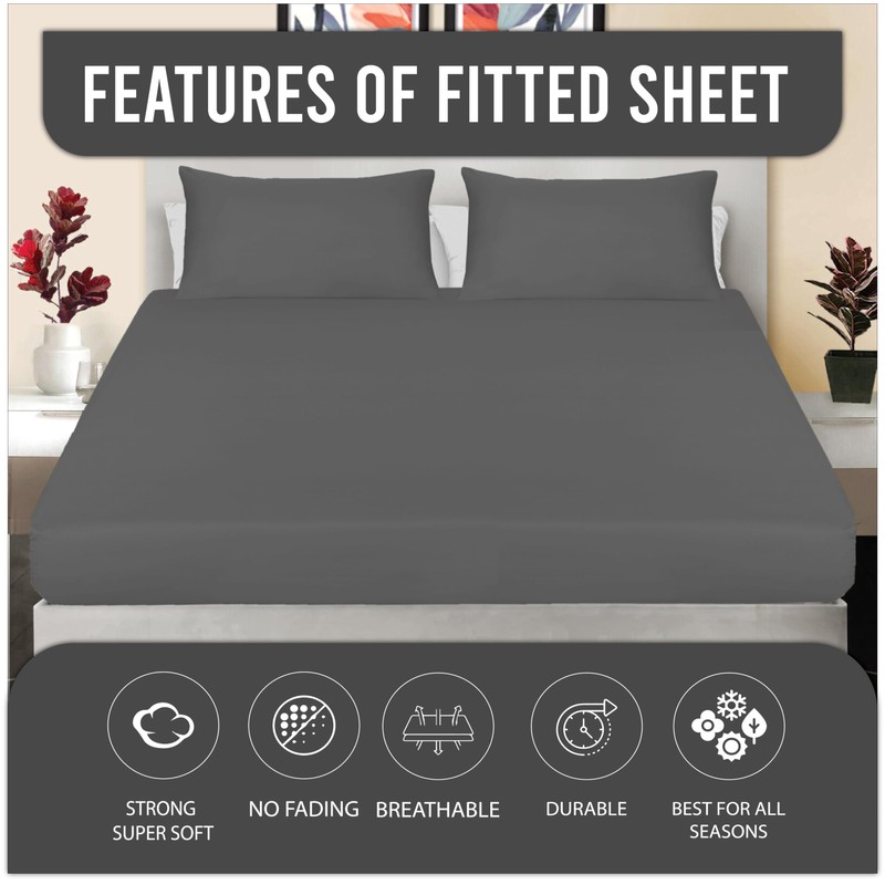 Apex Furnishings Fitted Sheet Single, Charcoal - Brushed Microfiber Plain