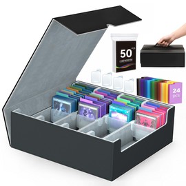 ENTUMO 4-Row【3200+】 Trading Card Storage Box, Card Organizer Holder With 50 Sleeves & 24 Dividers, Case Fit for Mtg Tcg Magic Commander Deck Playing Cards, Deck Box for Baseball Sport Card