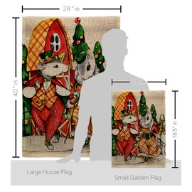 Angeleno Heritage Holiday Mouses Burlap Garden House Flag Kit Winter Christmas Santa Marry Xmas Present Reindeer Season Wintertime Snow Decoration Banner Small Yard Gift Double-Sided, Made in USA