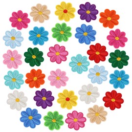 30 Piece Cute Flowers Iron on Patches, Wsimily Colorful Daisy Flower Embroidered Applique Sew-on Patches Decoration Patches Repair Patches DIY Craft Patches for Bags Skirts Hats Clothes