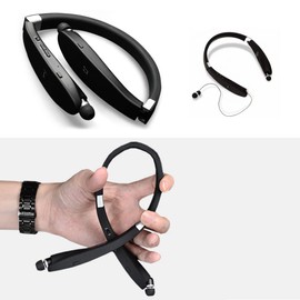 Bluetooth 5.0 Headphones, Foldable Neckband Headset with Retractable Earbuds, Noise Cancelling Wireless Stereo Earphones for Workout, Sports, Driving