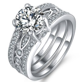 MABELLA 2.7 Carats Round Cut White Cubic Zirconia 925 Sterling Silver Alternative Engagement Wedding Ring Set Size 7