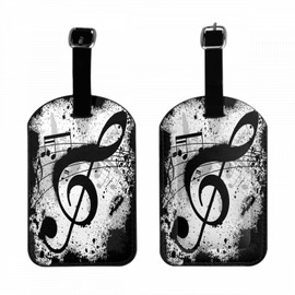 Zoczos Music Notes Travel ID Bag Tag Grunge Art Black Background Luggage Tags with Full Back Privacy Cover PU Leather Strap 1 Pcs Set, 1 Pack
