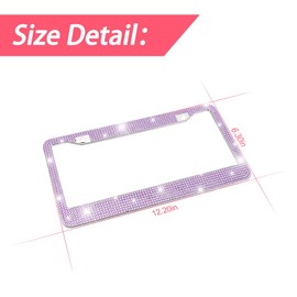 Osilly Bling Car License Plate Frame, 2 Hole Stainless Steel Crystal Diamond License Plate Holder & Screw Caps, Applicable to US Standard, Universal Sparkly Car Accessories for Girls Women (Purple)