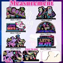 Yuntau 6 Pcs Roller Skating Party Centerpiece Skating Wooden Table Decorations Neon Let's Roll Sign for Birthday Party Baby Shower Table Decor