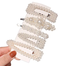 canjoyn 5 Pcs Pearl Hair Pins Rhinestone Hair Clips Elegant Bobby Pin Bows Hair Ties Bling Hairpins Headwear Wedding Bridal Bling Barrette Styling Hair Accessories for Women Ladies Girls (G)