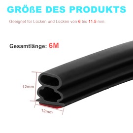ZSRedHong Trdichtung Dichtungsband Selbstklebende 12mm(B)*12mm(D)/6m(L) Trrahmen Dichtung Flexibel, Wasserdicht Dichtungsstreifen Dichtungsgummi,Gummidichtung Abdichtungsband Schwarz
