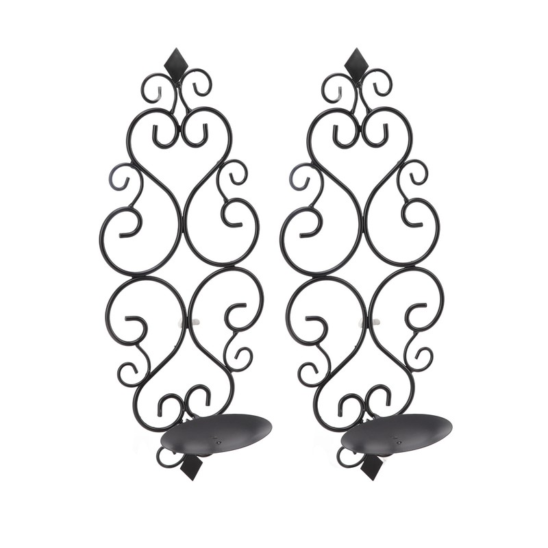 2 Pcs Candle Holder Exquisite Classical Style Black Iron Wall