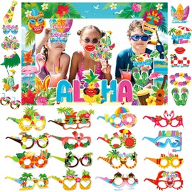 Tropical Luau Party Photo Booth Props Decoration, Hawaiian Themed Pool Party Decorations, Giant Aloha Party Selfie Frame, Hawaiian Funny Glasses Luau Party Paper Glasses for Beach Party Summer Party