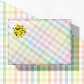 GIOLNIAY Plaid Easter Wrapping Paper for Kids Adults - Holiday Gift Wrap with Soft Rainbow Checkered Designs - 20 x 29 Inches, 6 Folded Sheets Each, Easy to Store
