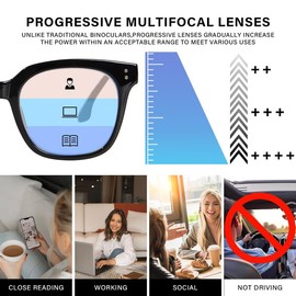 ZESAKER Progressive Multifocus Reading Glasses for Women Men Oversized Anti Blue Light Blocking Readers Square Eyeglasses (Black 1.0)