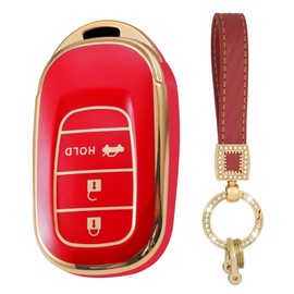 ontto Car key cover fit for Accord Civic HR-V CR-V Pilot Sport SI EX EX-L Touring 2022 2023 2024 key holder Smart case keyring key chain TPU Shell bag Accessories 3 buttons Red