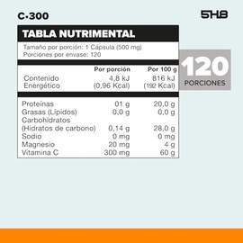 5H8 Nutrition  C300 Vitamina C  Suplemento Alimenticio  Contiene Ctricos  Fortalecimiento del Sitema Inmune  Frmula Avanzada  120 Cpsulas, 300 mgs De 