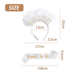 UBSIUH 1 Piece Bridal Headband And 1 Piece White Ceremonial Belt, Ele Mesh Headband, Bachelor Party Supplies, Party Clothing Accessories.