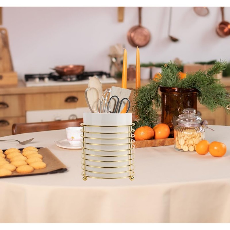 SIEBOLD Utensil Holder for Kitchen Counter Large Cooking Utensil Holder,Gold