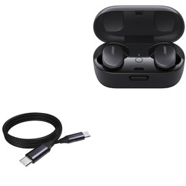BoxWave Cable Compatible with Bose QuietComfort Earbuds - DirectSync PD Cable (3ft) - USB-C to USB-C (100W), Type C Braided Charge and Fast Sync - Jet Black