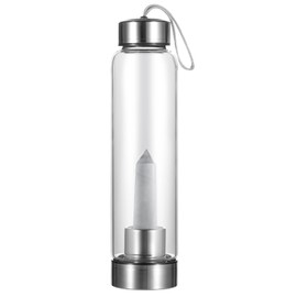 BOJIA Botella de agua de cristal de energía de piedra natural, Botella de agua de cuarzo de vidrio, Cristal curativo, Botella de agua de vidrio con infusión de elixir de gema (blanco transparente)