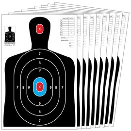 Freedom Gun Targets 50 Pack Paper Shooting Targets for Gun Range, Rifle, Pisto,l Handgun, Hunting, BB Guns, Black Silhouette Red Bullseye (12x18)