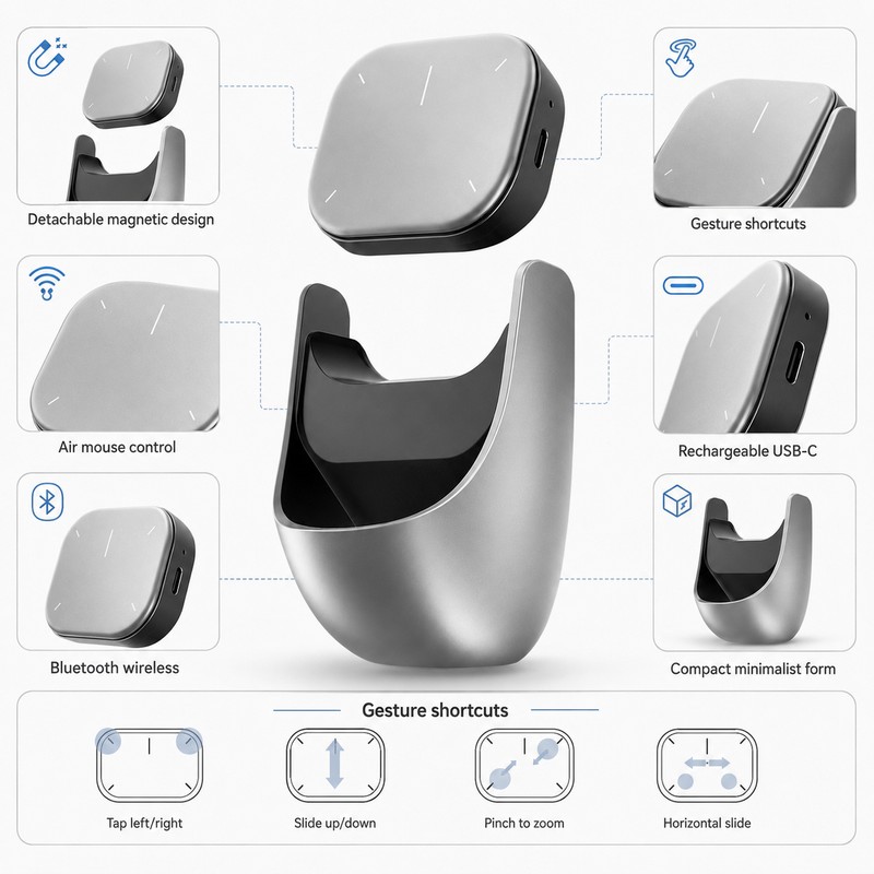 Detachable Bluetooth Air Mouse with Magnetic Touchpad – Rechargeable Wireless