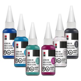 Marabu Alcohol Ink for Epoxy Resin - 6 Classic Colors Alcohol Ink Set - Vibrant and Versatile Alcohol Inks for Resin Art, Tumblers, Alcohol Paint Paper, Resin Dye - 20ml Inks