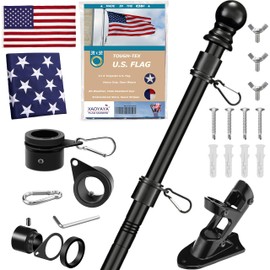 Xaoyaya 6Ft Stainless Steel Flag Pole,Heavy Duty Nylon 3x5 Ft American Flag,Kit for Outside House Residential or Commerical,Tangle Free Kit Aluminum Alloy Rings and Bracket (Silver Flag Pole)