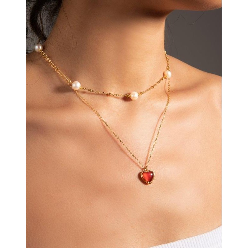 En Route Jewelry Carnelian Stone Heart Necklace in Silver -
